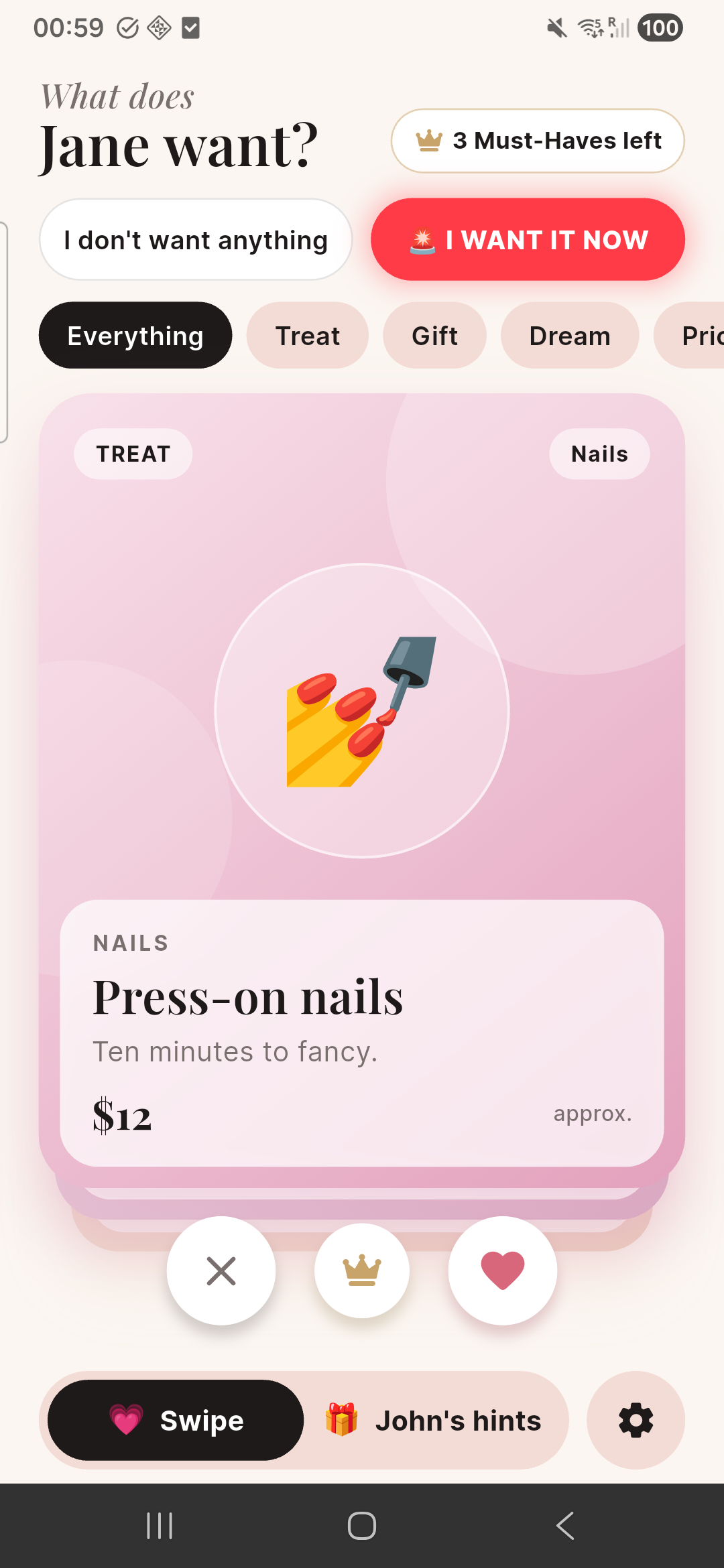 Swiping through gift ideas